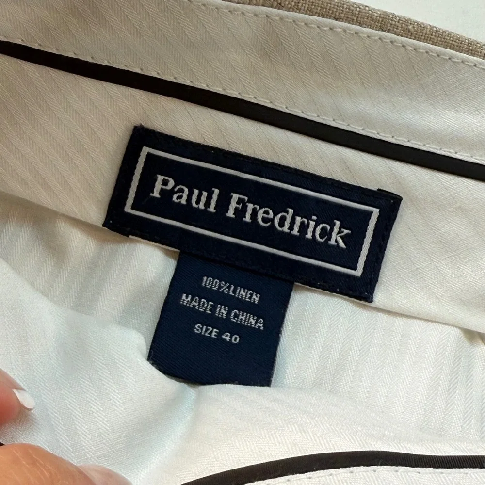 Paul Fredrick 40 Linen Dress Pants Beige‎ Pleated Summer Resort Wedding Trousers